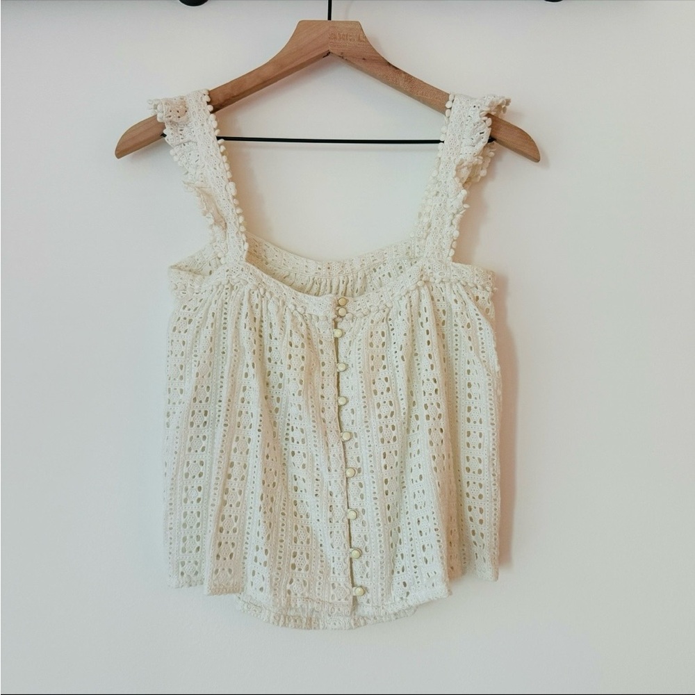 Sezane White Eyelet Lace Tank Top